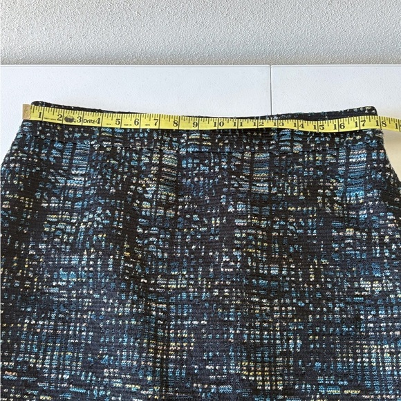 Ann Taylor Tweed Teal Tan Gold Lined Stylish Pencil Skirt Size 14 - Picture 3 of 7